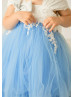 Beaded Lace Tulle Tiered Flower Girl Dress With Removable Train